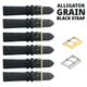 6PCS Black Leather Flat Unstitched Alligator Grain Watch Band Sizes 12MM - 24MM - Universal Jewelers & Watch Tools Inc.