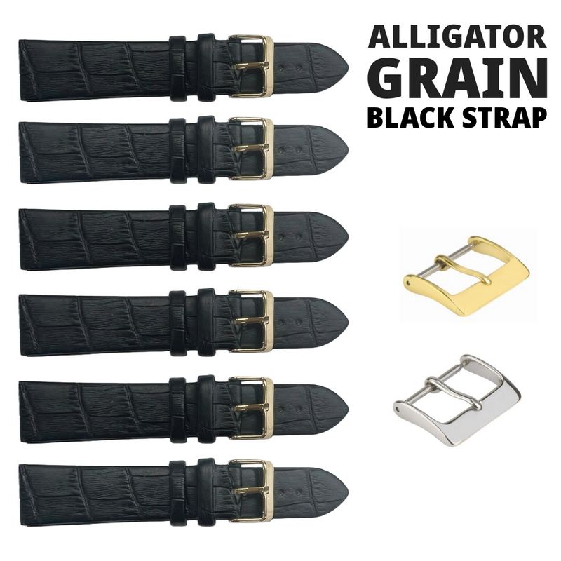 Load image into Gallery viewer, 6PCS Black Leather Flat Unstitched Alligator Grain Watch Band Sizes 12MM-24MM
