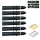 6PCS Black Leather Watch Band Sizes 8MM - 24MM Padded w/GREEN Stitches - Universal Jewelers & Watch Tools Inc.