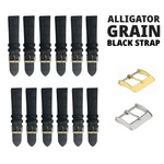 12PCS Black Leather Flat Unstitched Alligator Grain Watch Band Sizes 12MM-24MM