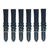 6PCS Black Leather Watch Band Sizes 8MM-24MM Padded w/RED Stitches