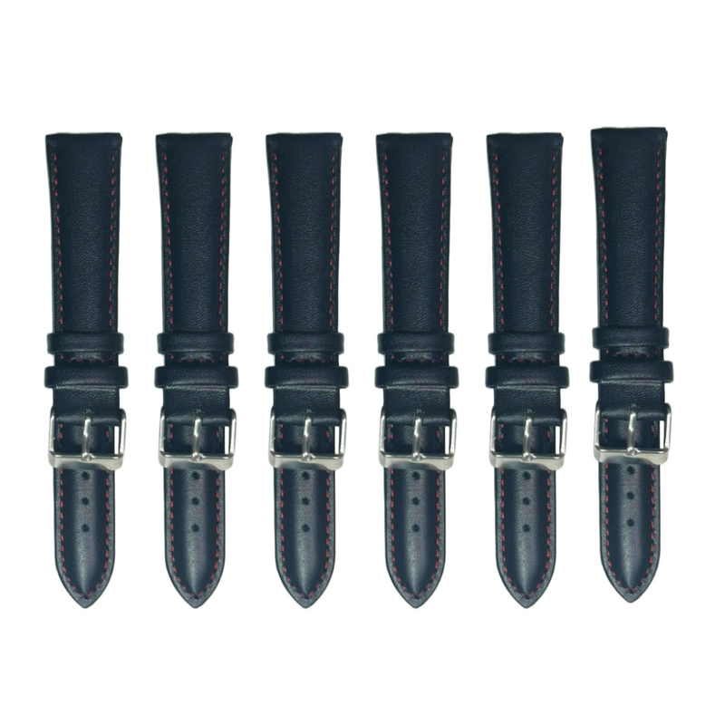 Load image into Gallery viewer, 6PCS Black Leather Watch Band Sizes 8MM-24MM Padded w/RED Stitches
