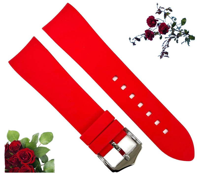 Load image into Gallery viewer, 18-24mm Red Color Curve-end Plain Soft Silicon Rubber Watch Band
