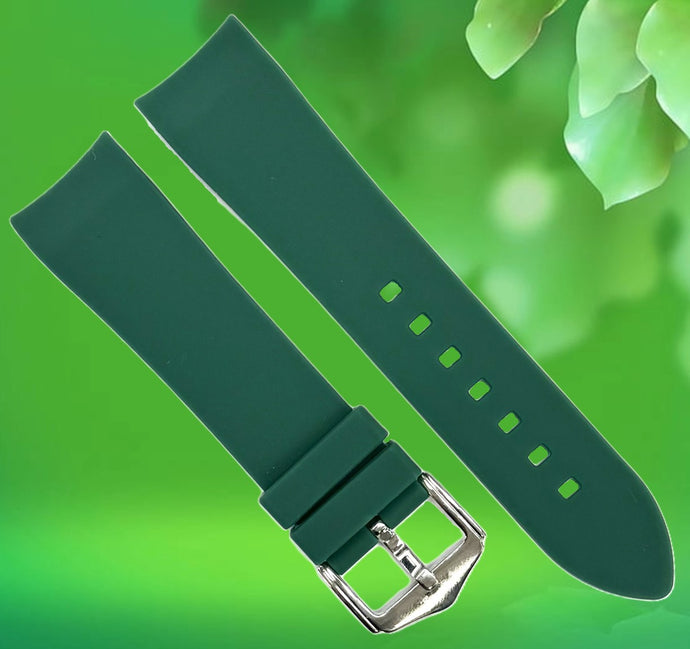 18-24mm Green Color Curve-end Plain Soft Silicon Rubber Watch Band