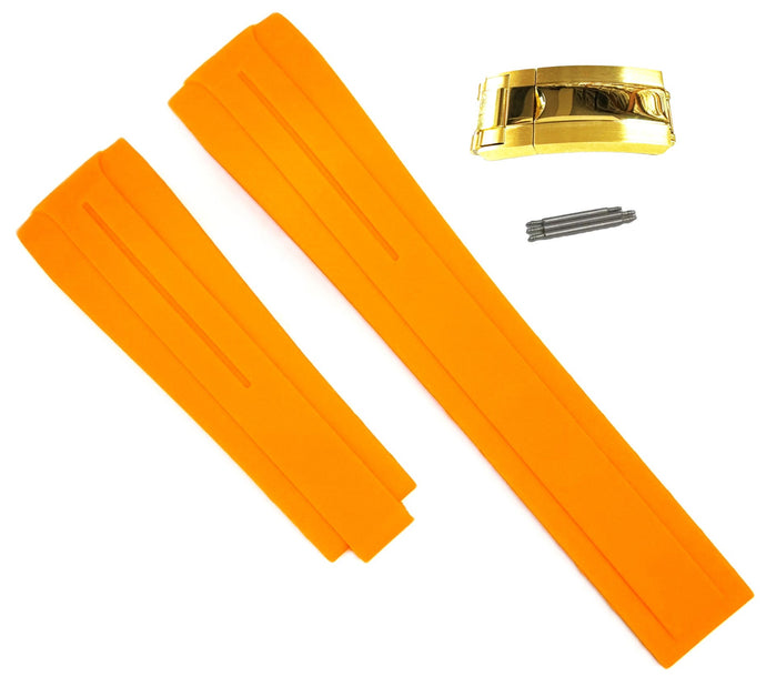 20mm Vulcanized Rubber Orange Replacement Strap for ROLEX Watches with Deployment Clasp