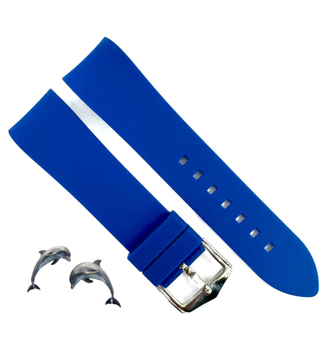 18-24mm Blue Color Curve-end Plain Soft Silicon Rubber Watch Band