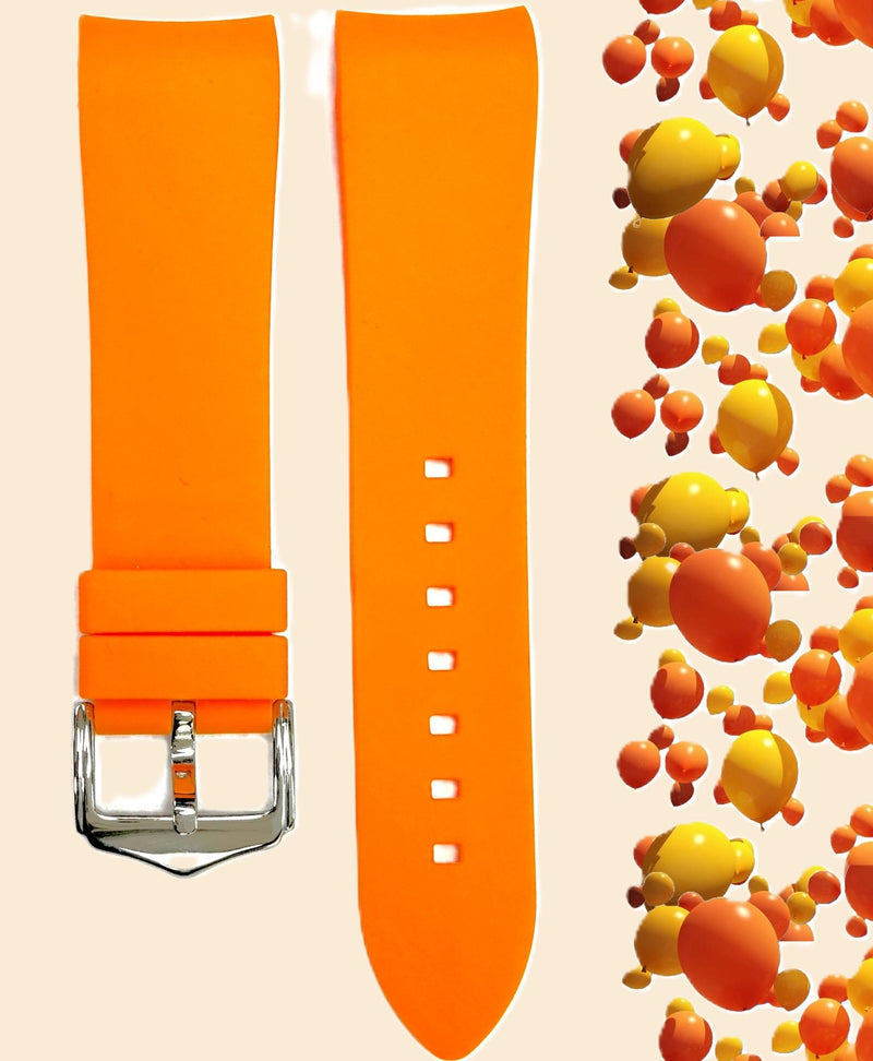 Load image into Gallery viewer, 18-24mm Orange Color Curve-end Plain Soft Silicon Rubber Watch Band
