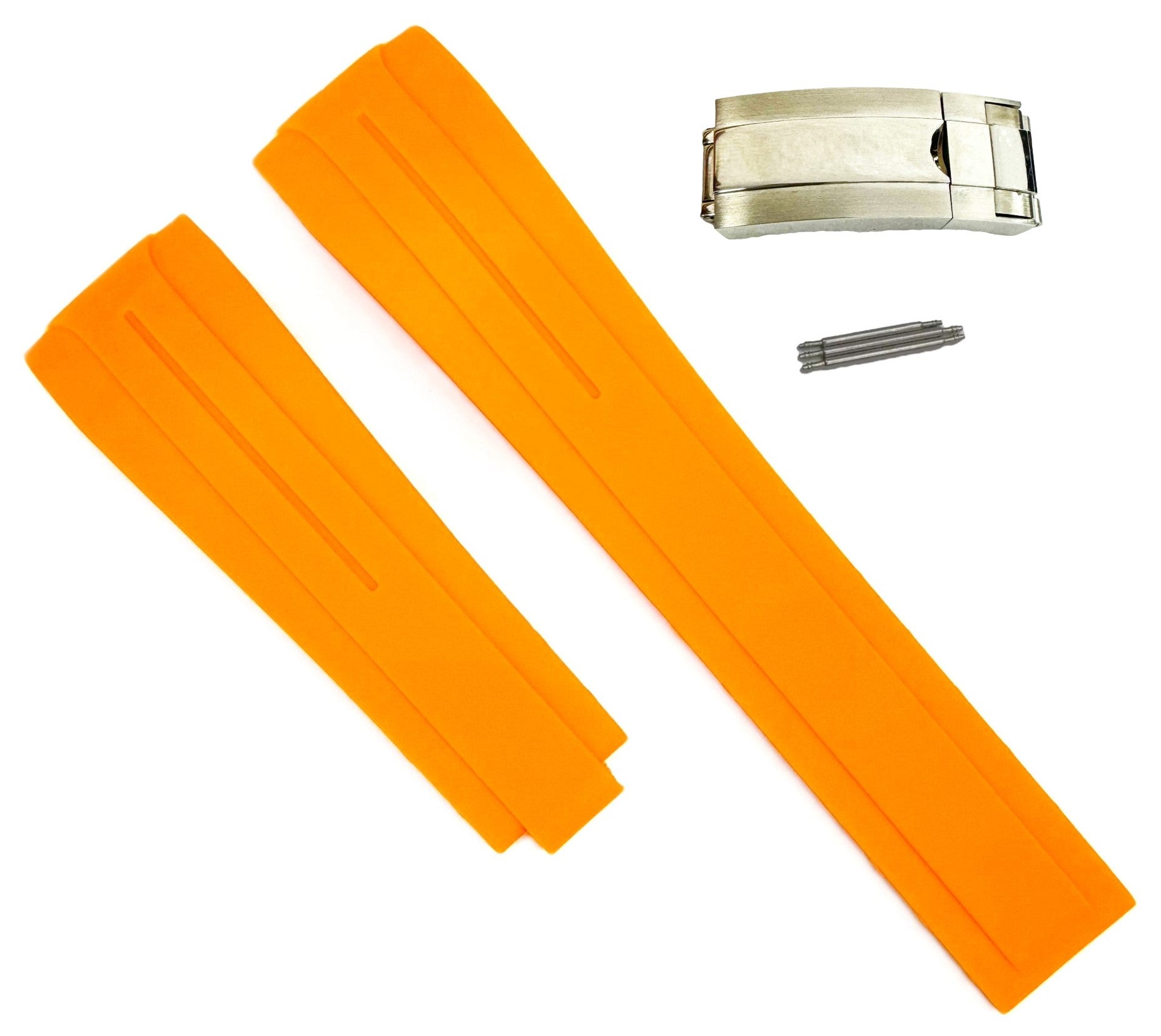 20mm Vulcanized Rubber Orange Replacement Strap for ROLEX Watches with Deployment Clasp - Universal Jewelers & Watch Tools Inc.