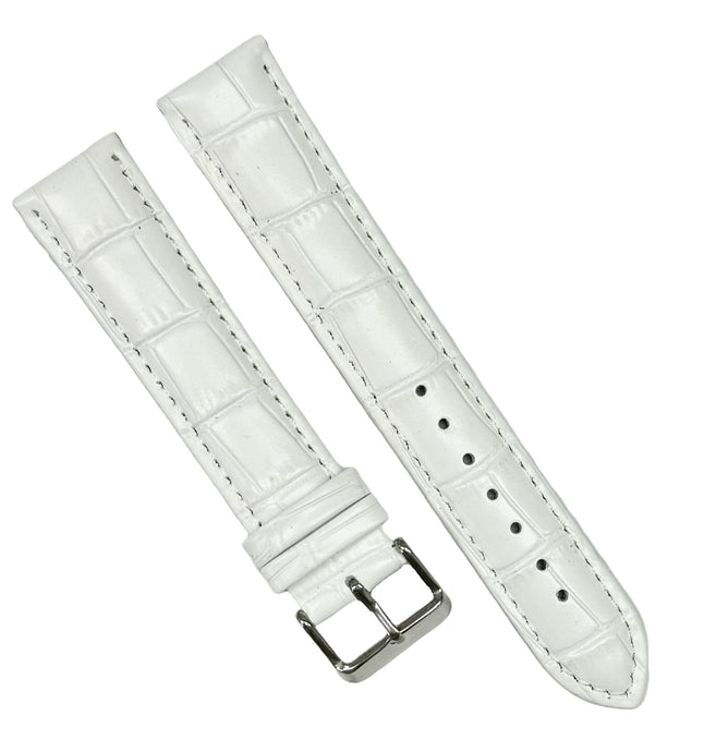 16-24mm, Genuine Leather, Alligator Grain, White Watch Band, Extra Large