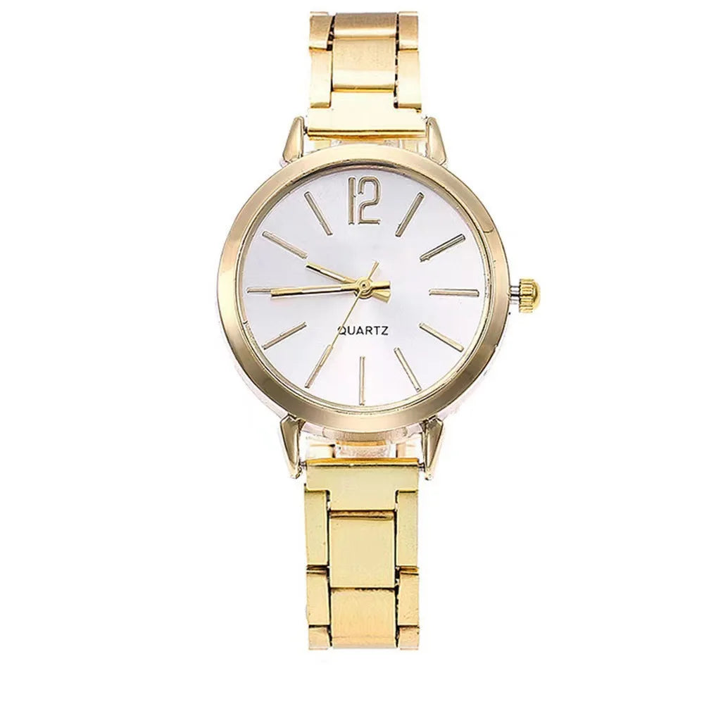 Luxury Watch for Women Simple Round Dial Stainless Fashion Gold Bracelet Quartz Wristwatch Students Ladies Watches