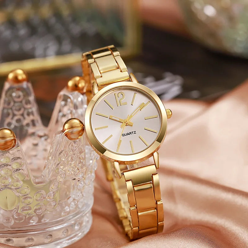 Load image into Gallery viewer, Luxury Watch for Women Simple Round Dial Stainless Fashion Gold Bracelet Quartz Wristwatch Students Ladies Watches
