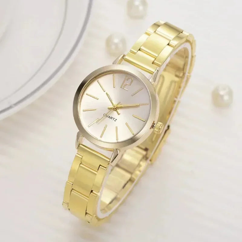 Luxury Watch for Women Simple Round Dial Stainless Fashion Gold Bracelet Quartz Wristwatch Students Ladies Watches