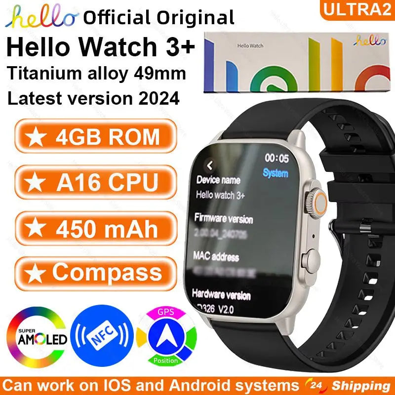 Load image into Gallery viewer, 2024 New Genuine Hello Watch 3 Plus Smartwatch 49mm AMOLED 4G ROM NFC Compass Clock Bluetooth Call Sports Smart Watch Men Women
