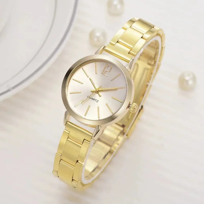 Load image into Gallery viewer, Luxury Watch for Women Simple Round Dial Stainless Fashion Gold Bracelet Quartz Wristwatch Students Ladies Watches
