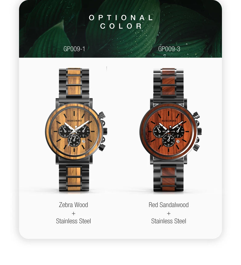 Load image into Gallery viewer, BOBOBIRD Luxury Men Watch Top Quartz Chronograph Personalized Wristwatch Timepiece Metal Wooden Strap Gift Box relogio masculino
