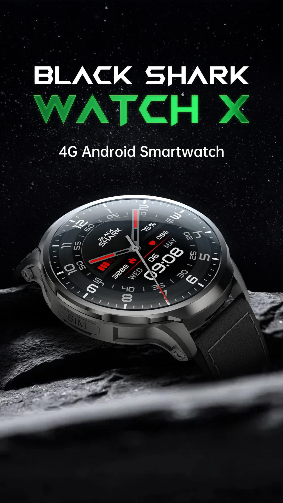 [World Premiere]Global Version Black Shark Smart Watch X 4G Android Watch 1.9″Display IP67 Washable 2MP Camera APP Free Download