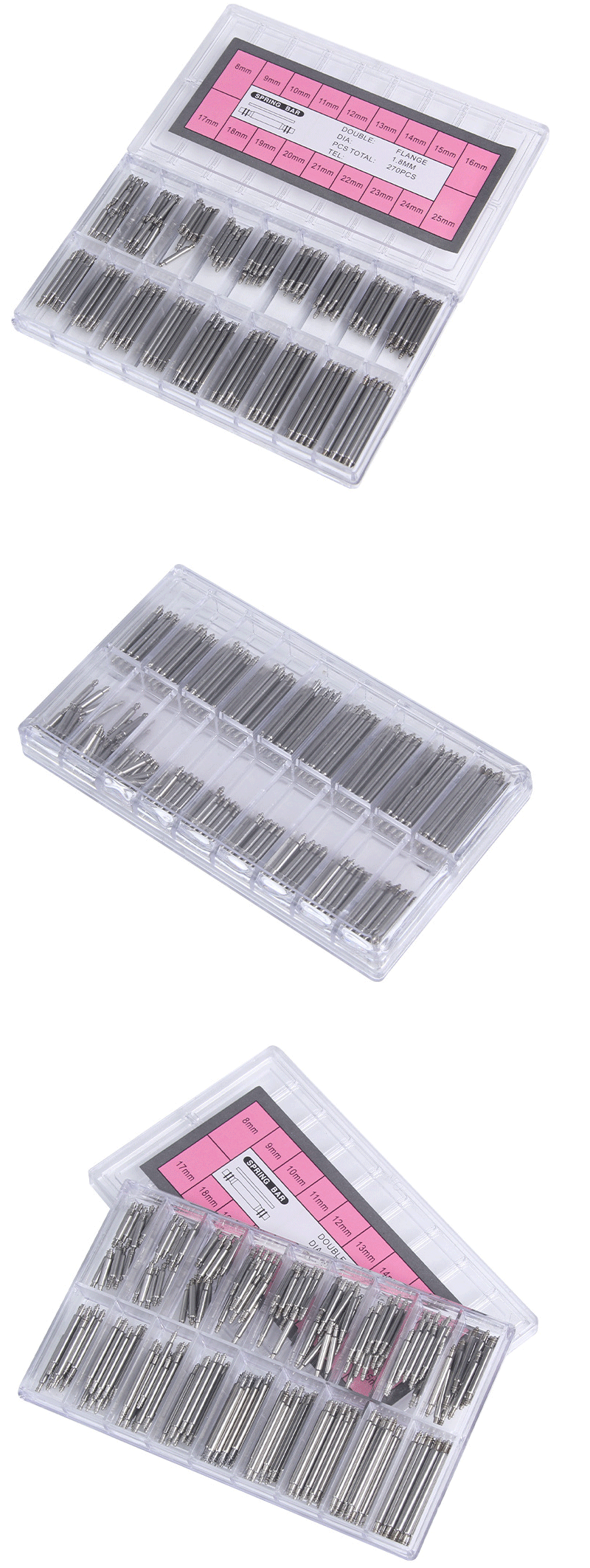 144/270/360Pcs Stainless Steel Watch Band Strap Spring Bar Link Pins Remover Watch Accessories Repair Tool Strap Opener