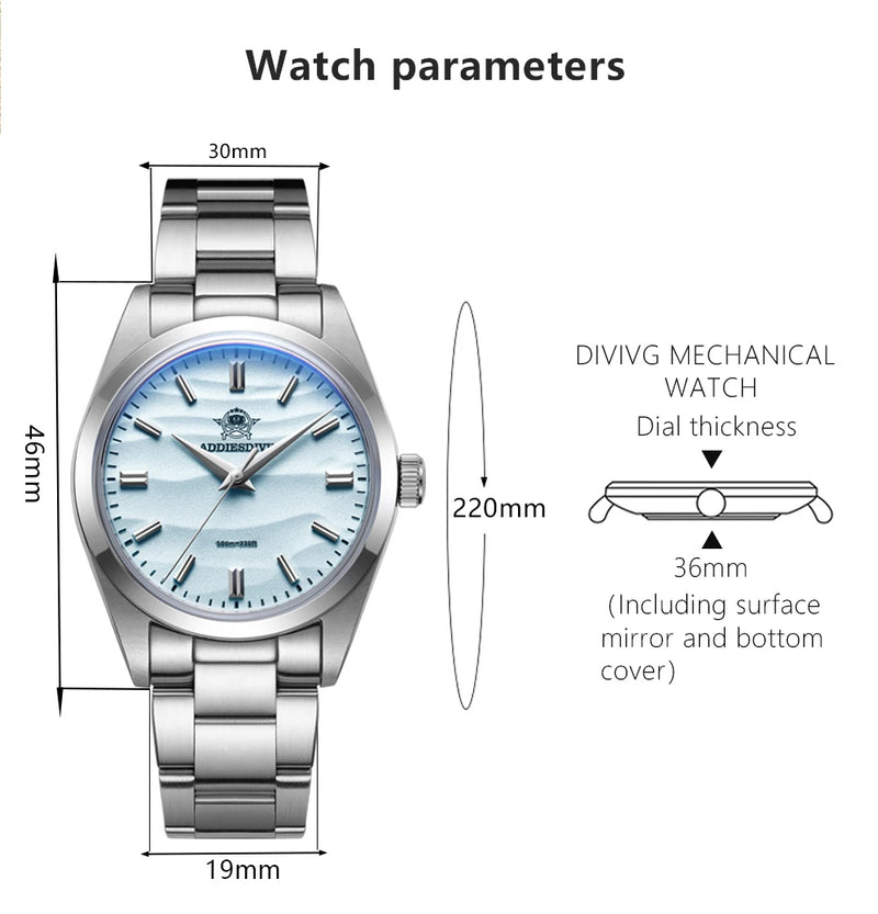 Load image into Gallery viewer, ADDIESDIVE Men&#39;s Watch Sand Dial 36mm Quartz Watch 100m Waterproof 316L Stainless Steel AR Coated Dome Glass WristWatch for Men
