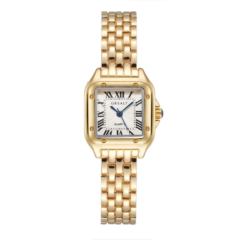 Load image into Gallery viewer, Women&#39;s Fashion Square Watches Gold Alloy Strap 2024 Luxury Ladies Quartz Wristwatches Qualities Female Roman Scale Clock
