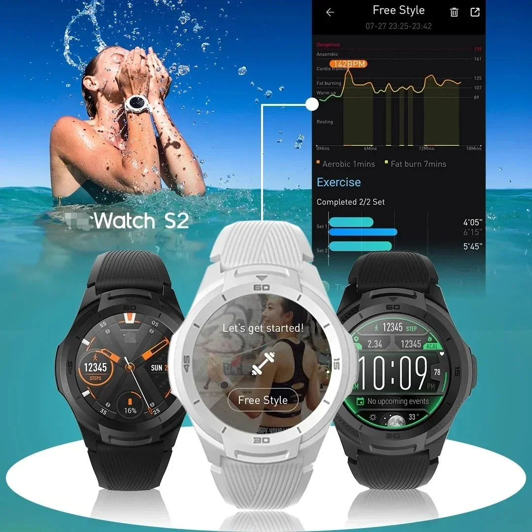 TicSmartwatch S2 Wear OS by Google Smartwatch Built-in GPS 24-Hour Heart Rate Monitor forMen 5ATM IP68 Waterproof forIOS&Android