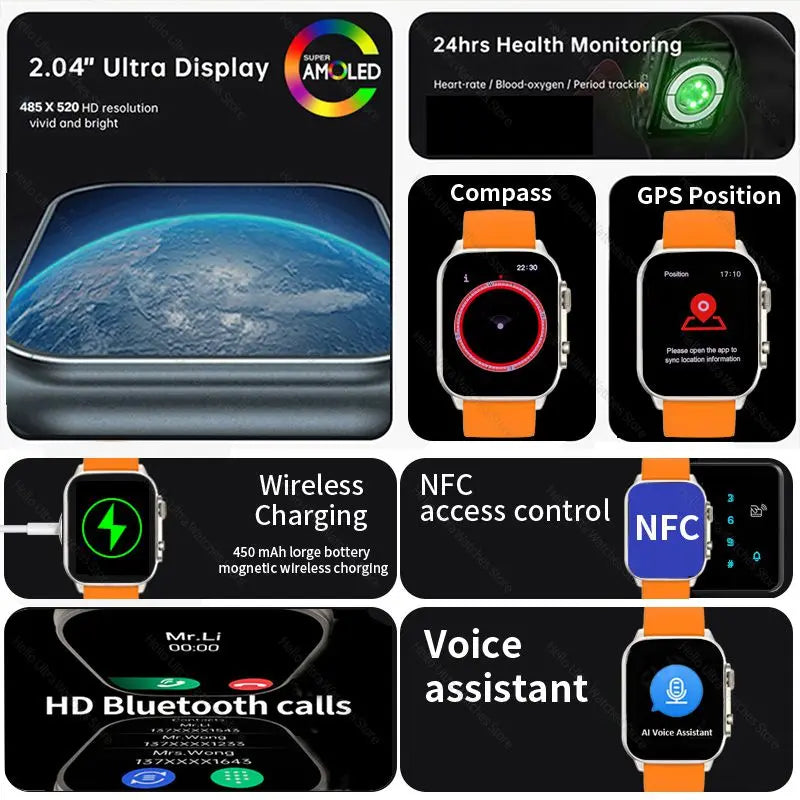 2024 New Genuine Hello Watch 3 Plus Smartwatch 49mm AMOLED 4G ROM NFC Compass Clock Bluetooth Call Sports Smart Watch Men Women