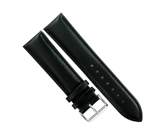 22 MM Plain Black Padded Genuine Leather Watch Band, Stitches ( Best Quality) - Universal Jewelers & Watch Tools Inc.