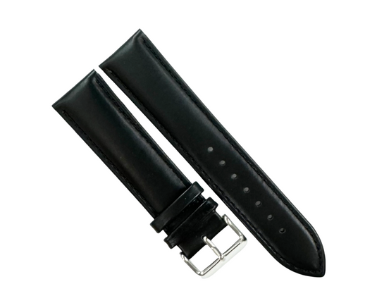 22 MM Plain Black Padded Genuine Leather Watch Band, Stitches ( Best Quality)