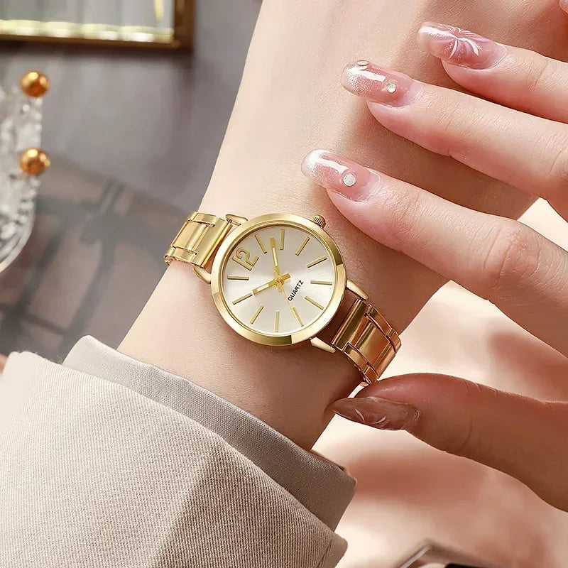 Load image into Gallery viewer, Luxury Watch for Women Simple Round Dial Stainless Fashion Gold Bracelet Quartz Wristwatch Students Ladies Watches
