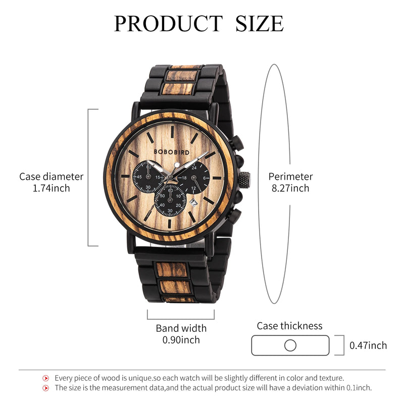 Load image into Gallery viewer, BOBOBIRD Luxury Men Watch Top Quartz Chronograph Personalized Wristwatch Timepiece Metal Wooden Strap Gift Box relogio masculino
