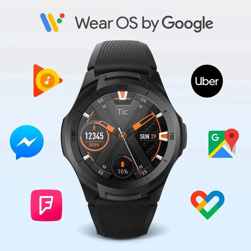 Load image into Gallery viewer, TicSmartwatch S2 Wear OS by Google Smartwatch Built-in GPS 24-Hour Heart Rate Monitor forMen 5ATM IP68 Waterproof forIOS&amp;Android
