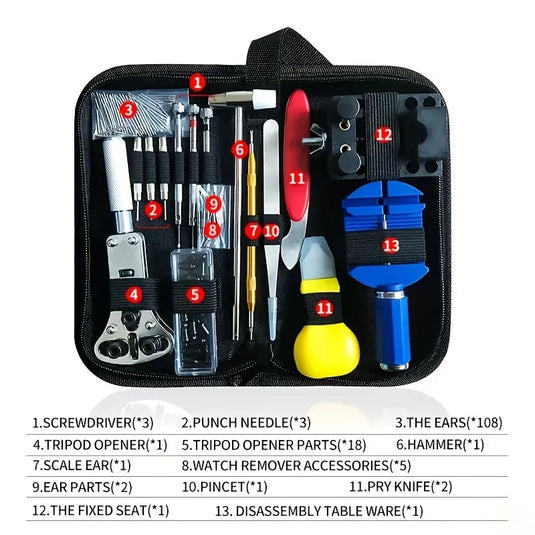 147pcs/set Watchmaker Watch Repair Repairing Tools Kit, Case RemoverOpener Bar Set, Convenience Brand Clock Tool