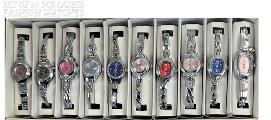 10pcs Set Women's Fashion Steel Band A03 Quartz Multi-Design Watch Bracelet