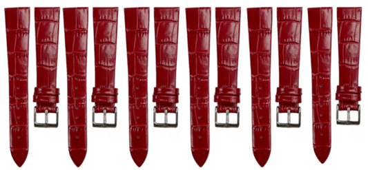 Lot of 6PCS RED Leather Flat Unstitched Alligator Grain Watch Band Size 18MM - Universal Jewelers & Watch Tools Inc.
