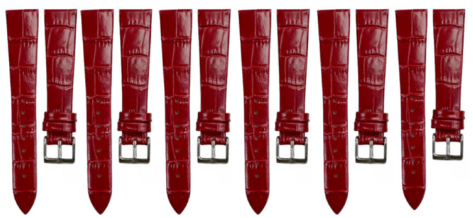 Lot of 6PCS RED Leather Flat Unstitched Alligator Grain Watch Band Size 18MM