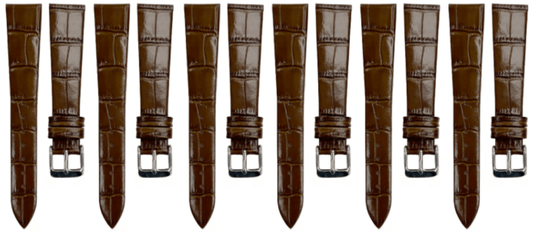 Lot of 6PCS Brown Leather Flat Unstitched Alligator Grain Watch Band Size 18MM - Universal Jewelers & Watch Tools Inc.