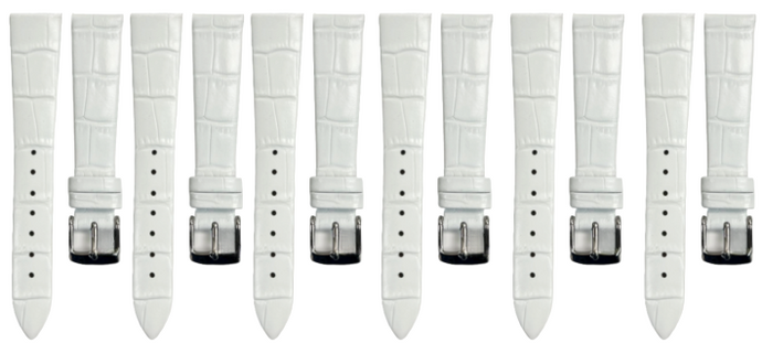 Lot of 6PCS White Leather Flat Unstitched Alligator Grain Watch Band Size 18MM