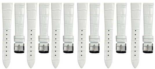 Lot of 6PCS White Leather Flat Unstitched Alligator Grain Watch Band Size 18MM