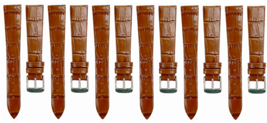 Lot of 6PCS Tawny Brown Leather Flat Unstitched Alligator Grain Watch Band Size 18MM - Universal Jewelers & Watch Tools Inc.