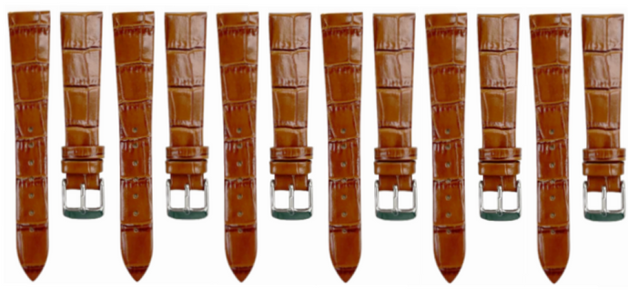 Lot of 6PCS Tawny Brown Leather Flat Unstitched Alligator Grain Watch Band Size 18MM