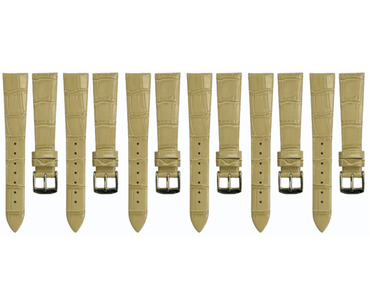 Lot of 6PCS Beige Leather Flat Unstitched Alligator Grain Watch Band Size 18MM - Universal Jewelers & Watch Tools Inc.
