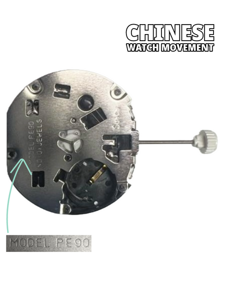 Sunon Chinese Multi Function Watch Movement PE90-02 3H and 3EYES Date At 4.30 Overall Height: 6.8mm