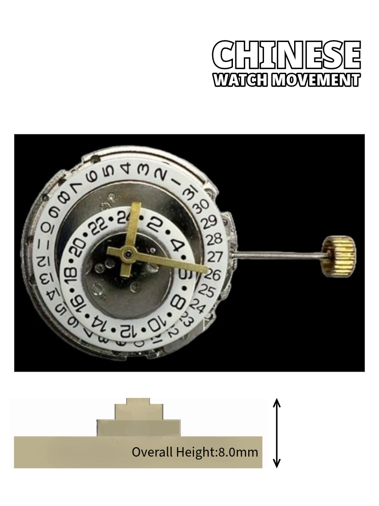 Load image into Gallery viewer, Automatic Chinese Watch Movement 8209-WHITE 3Hands Date at 3.00 Overall Height 8.0mm
