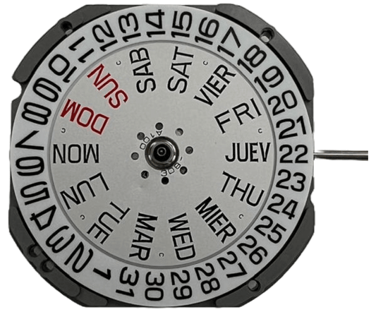 Miyota Watch Movement IS02 Quartz Day/Date at 3:00 Overall Height: 4.2mm - Universal Jewelers & Watch Tools Inc.