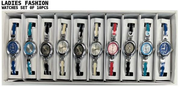 10pcs Set Women's Fashion Steel Band B1 Quartz Multi-Color Watch Bracelet
