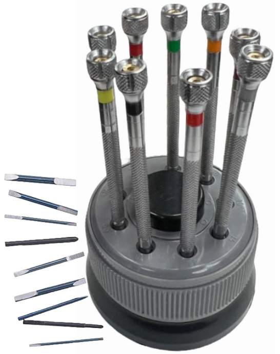 9pcs Watch Repair Tool Top Grade Stainless Screwdrivers w/Rotatable Stand, Watchmaker Tool