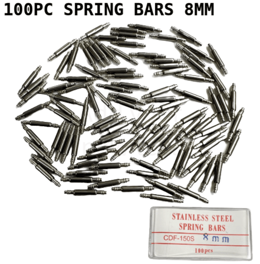 100pcs Stainless Steel Watch Band Spring Bars Strap Link Pins 8mm Repair Kit - Universal Jewelers & Watch Tools Inc.