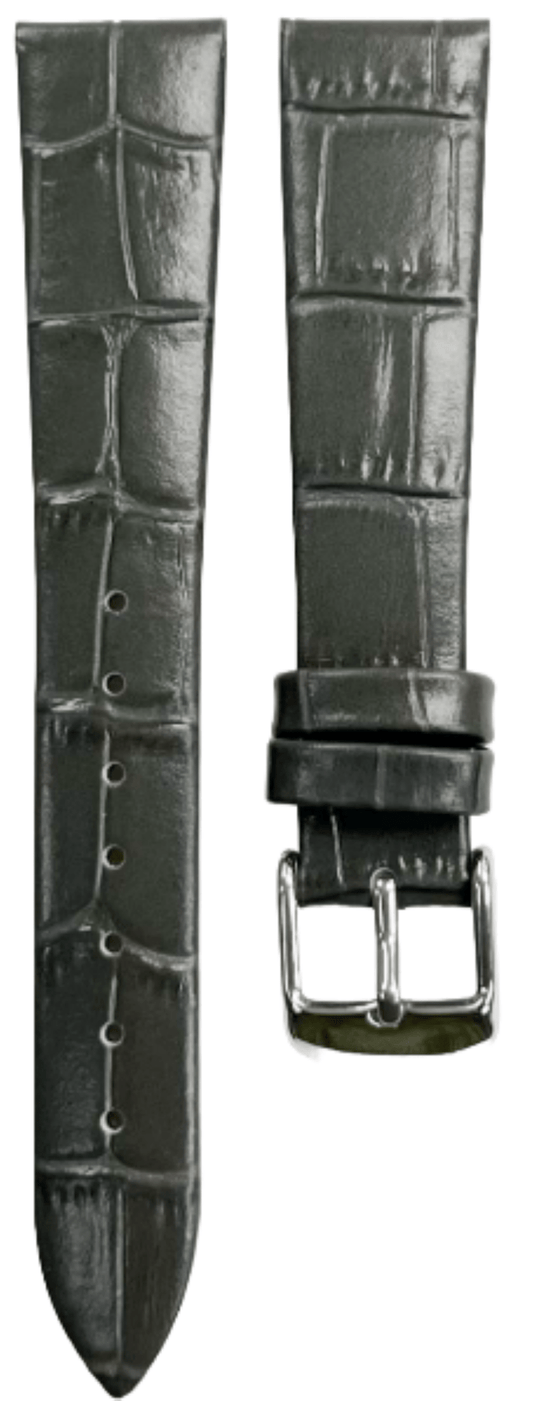 1PC Grey Leather Flat Unstitched Alligator Grain Watch Band Size 18MM - Universal Jewelers & Watch Tools Inc.