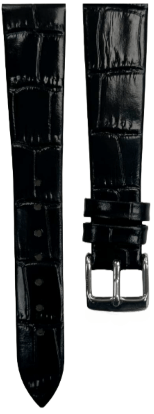 1PC Black Leather Flat Unstitched Alligator Grain Watch Band Size 18MM - Universal Jewelers & Watch Tools Inc.