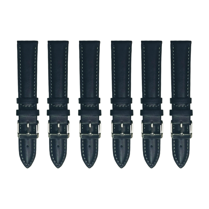 Load image into Gallery viewer, 6PCS Black Leather Watch Band Sizes 8MM-24MM Padded w/White Stitches
