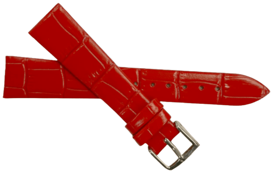 1PC Candy Red Leather Flat Unstitched Alligator Grain Watch Band Size 18MM - Universal Jewelers & Watch Tools Inc.